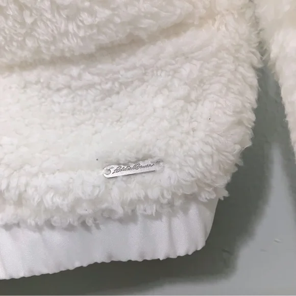 Eddie Bauer Sherpa Pullover Half Snap White Plush Hoodie Women Size XL - Picture 3 of 8